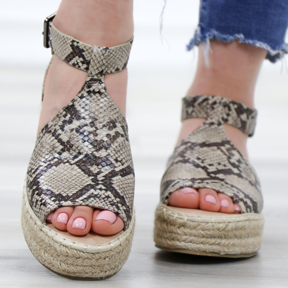 Espadrille Platform Snake Print Ankle Strap Sandal - Picture 13 of 14
